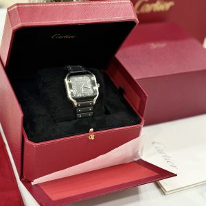 Đồng Hồ Cartier Replica 11 Santos Nam Mặt Đen Cọc Số La Mã 39 (2)