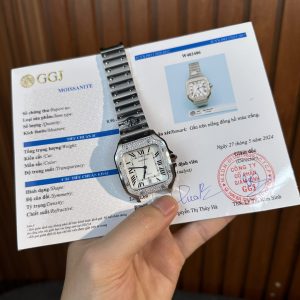 Đồng Hồ Cartier Santos Chế Tác Viền Kim Cương Moissanite 39 (4)