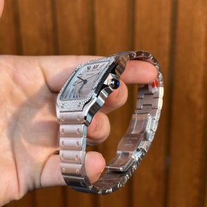 Đồng Hồ Cartier Santos Chế Tác Viền Kim Cương Moissanite 39 (4)