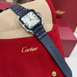 Đồng Hồ Cartier Santos Replica 11 Nam Mặt Trắng Dây Cao Su BV Factory 39 (2)