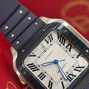 Đồng Hồ Cartier Santos Replica 11 Nam Mặt Trắng Dây Cao Su BV Factory 39 (2)