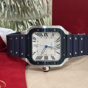 Đồng Hồ Cartier Santos Replica 11 Nam Mặt Trắng Dây Cao Su BV Factory 39 (2)