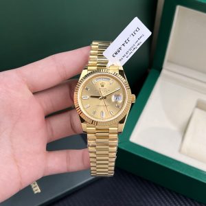 Đồng Hồ Rolex Chế Tác Day-Date Cọc Số Đá Baguette Bọc Vàng Thật Trọng Lượng 177gram GM Factory 40mm (1)