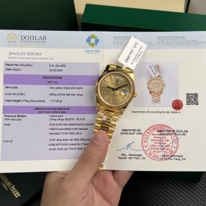 Đồng Hồ Rolex Chế Tác Day-Date Cọc Số Đá Baguette Bọc Vàng Thật Trọng Lượng 177gram GM Factory 40mm (1)