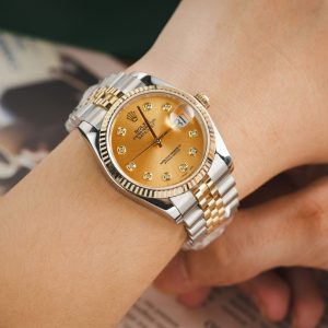 Đồng Hồ Rolex Nam Rep 11 DateJust 126233 Mặt Số Vàng Champagne Bọc Vàng Thật 36mm (2)