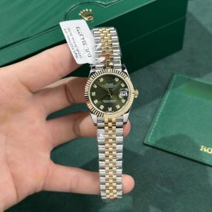 Đồng Hồ Rolex Nữ Rep 11 DateJust Bọc Vàng Gold Mặt Xanh Green GM Factory 31mm (2)