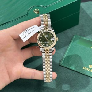 Đồng Hồ Rolex Nữ Rep 11 DateJust Bọc Vàng Gold Mặt Xanh Green GM Factory 31mm (2)