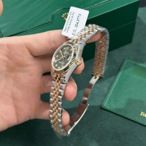 Đồng Hồ Rolex Nữ Rep 11 DateJust Bọc Vàng Gold Mặt Xanh Green GM Factory 31mm (2)