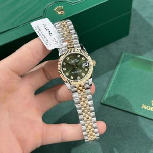 Đồng Hồ Rolex Nữ Rep 11 DateJust Bọc Vàng Gold Mặt Xanh Green GM Factory 31mm (2)