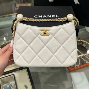 Túi Xách Chanel 24S Hobo Nữ Màu Trắng Quai Xích Like Auth 20x13x8cm (2)