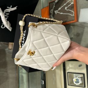 Túi Xách Chanel 24S Hobo Nữ Màu Trắng Quai Xích Like Auth 20x13x8cm (2)