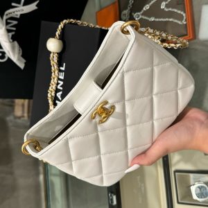 Túi Xách Chanel 24S Hobo Nữ Màu Trắng Quai Xích Like Auth 20x13x8cm (2)