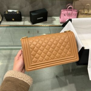 Túi Xách Chanel Boy Medium Like Auth Nữ Màu Nâu Khoá Vàng 25cm (2)