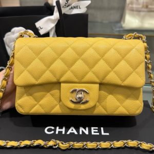 Túi Xách Chanel Classic Nữ Da Bê Màu Vàng Like Auth 20cm (2)