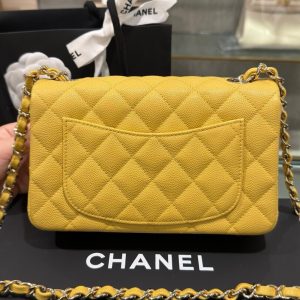 Túi Xách Chanel Classic Nữ Da Bê Màu Vàng Like Auth 20cm (2)