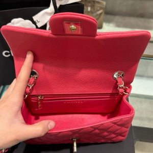 Túi Xách Chanel Classic Nữ Màu Đỏ Da Bê Rep 11 Cao Cấp 20cm (2)