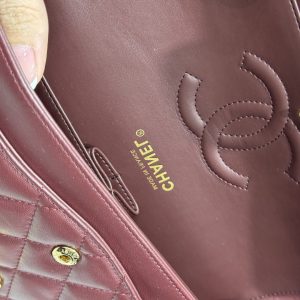 Túi Xách Chanel Classic Nữ Màu Đỏ Mận Da Trơn Rep 11 Cao Cấp 25cm (2)