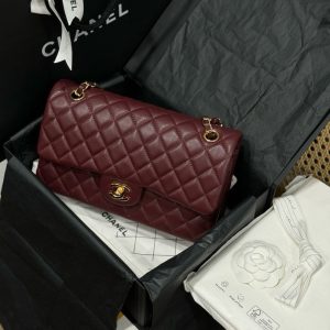 Túi Xách Chanel Classic Nữ Màu Đỏ Mận Da Trơn Rep 11 Cao Cấp 25cm (2)