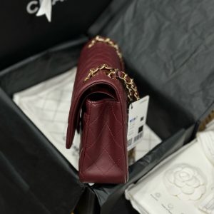 Túi Xách Chanel Classic Nữ Màu Đỏ Mận Da Trơn Rep 11 Cao Cấp 25cm (2)