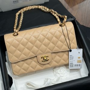 Túi Xách Chanel Classic Replica 11 Nữ Màu Be Khoá Vàng 25cm (2)