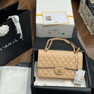 Túi Xách Chanel Classic Replica 11 Nữ Màu Be Khoá Vàng 25cm (2)