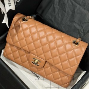 Túi Xách Chanel Classic Replica 11 Nữ Màu Nâu Khoá Vàng 25cm (2)