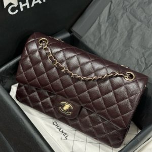Túi Xách Chanel Classic Replica Cao Cấp Chất Da Hạt Khoá Vàng 25cm (2)