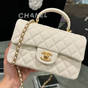 Túi Xách Chanel Handle Mini Replica 11 Chất Da Hạt Màu Trắng 20cm (2)