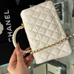 Túi Xách Chanel Handle Mini Replica 11 Chất Da Hạt Màu Trắng 20cm (2)