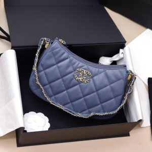 Túi Xách Chanel Hobo Nữ Màu Xanh Blue Khoá Vàng 23x13x5cm (2)