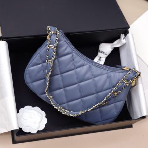 Túi Xách Chanel Hobo Nữ Màu Xanh Blue Khoá Vàng 23x13x5cm (2)