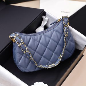 Túi Xách Chanel Hobo Nữ Màu Xanh Blue Khoá Vàng 23x13x5cm (2)