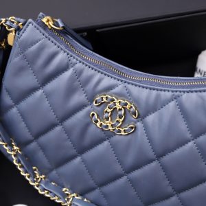 Túi Xách Chanel Hobo Nữ Màu Xanh Blue Khoá Vàng 23x13x5cm (2)