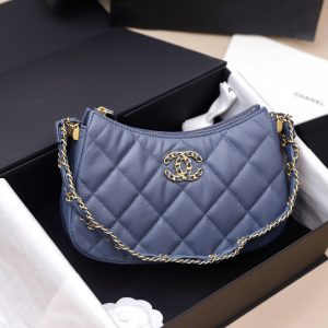 Túi Xách Chanel Hobo Nữ Màu Xanh Blue Khoá Vàng 23x13x5cm (2)