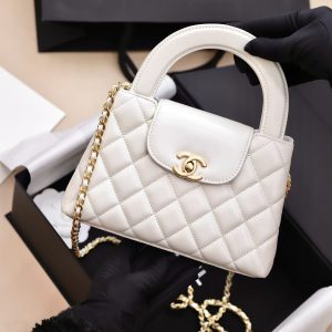 Túi Xách Chanel Kelly Replica 11 Nữ Màu Trắng Khoá Vàng 19x13x7cm (2)