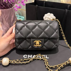 Túi Xách Chanel Mini Siêu Cấp Nữ Màu Đen Khoá Vàng 17x11 (2)