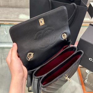 Túi Xách Chanel Trendy Siêu Cấp Nữ Da Trơn Màu Đen Khoá Vàng 25x12x7cm (2)