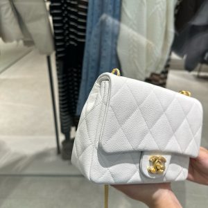 Túi Xách Đeo Chéo Chanel Classic Like Auth Nữ Màu Trắng 20x14x8cm (2)