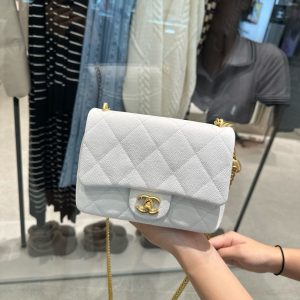 Túi Xách Đeo Chéo Chanel Classic Like Auth Nữ Màu Trắng 20x14x8cm (2)