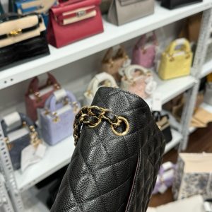 Túi Xách Hàng Hiệu Chanel Classic Da Hạt Màu Đen Khoá Vàng 25cm (2)