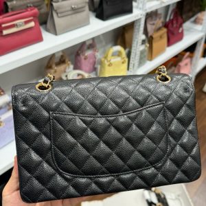 Túi Xách Hàng Hiệu Chanel Classic Da Hạt Màu Đen Khoá Vàng 25cm (2)