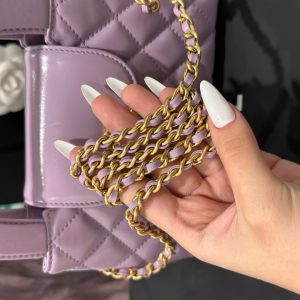 Túi Xách Hàng Hiệu Chanel Kelly Nữ Màu Tím Quai Xích 19x13x7cm (2)