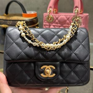 Túi Xách Nữ Chanel Quai Ngọc Trai Màu Đen Like Auth 20cm (2)