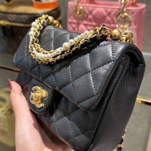 Túi Xách Nữ Chanel Quai Ngọc Trai Màu Đen Like Auth 20cm (2)