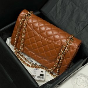 Túi Xách Siêu Cấp Chanel Nữ Da Trơn Màu Nâu Đậm Khoá Vàng 25cm (2)