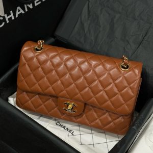Túi Xách Siêu Cấp Chanel Nữ Da Trơn Màu Nâu Đậm Khoá Vàng 25cm (2)