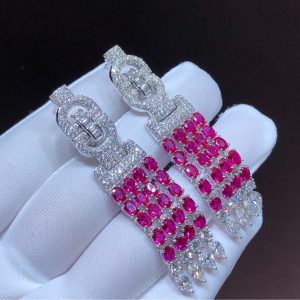Bông Tai Cartier Nữ Chế Tác Ruby Kim Cương Vàng Trắng 18K (2)