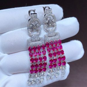 Bông Tai Cartier Nữ Chế Tác Ruby Kim Cương Vàng Trắng 18K (2)