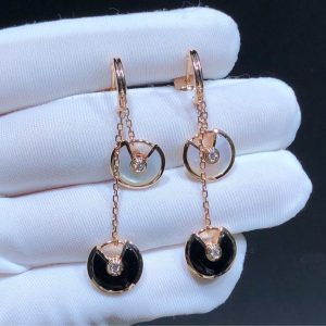 Bông Tai Nữ Chế Tác Cartier Amulette Đá Quý Kim Cương Vàng Hồng 18K (1)