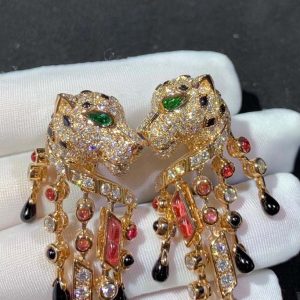Bông Tai Panthère De Cartier Chế Tác Ruby Đỏ Mã Não Kim Cương Tự Nhiên Vàng Hồng 18K (2)